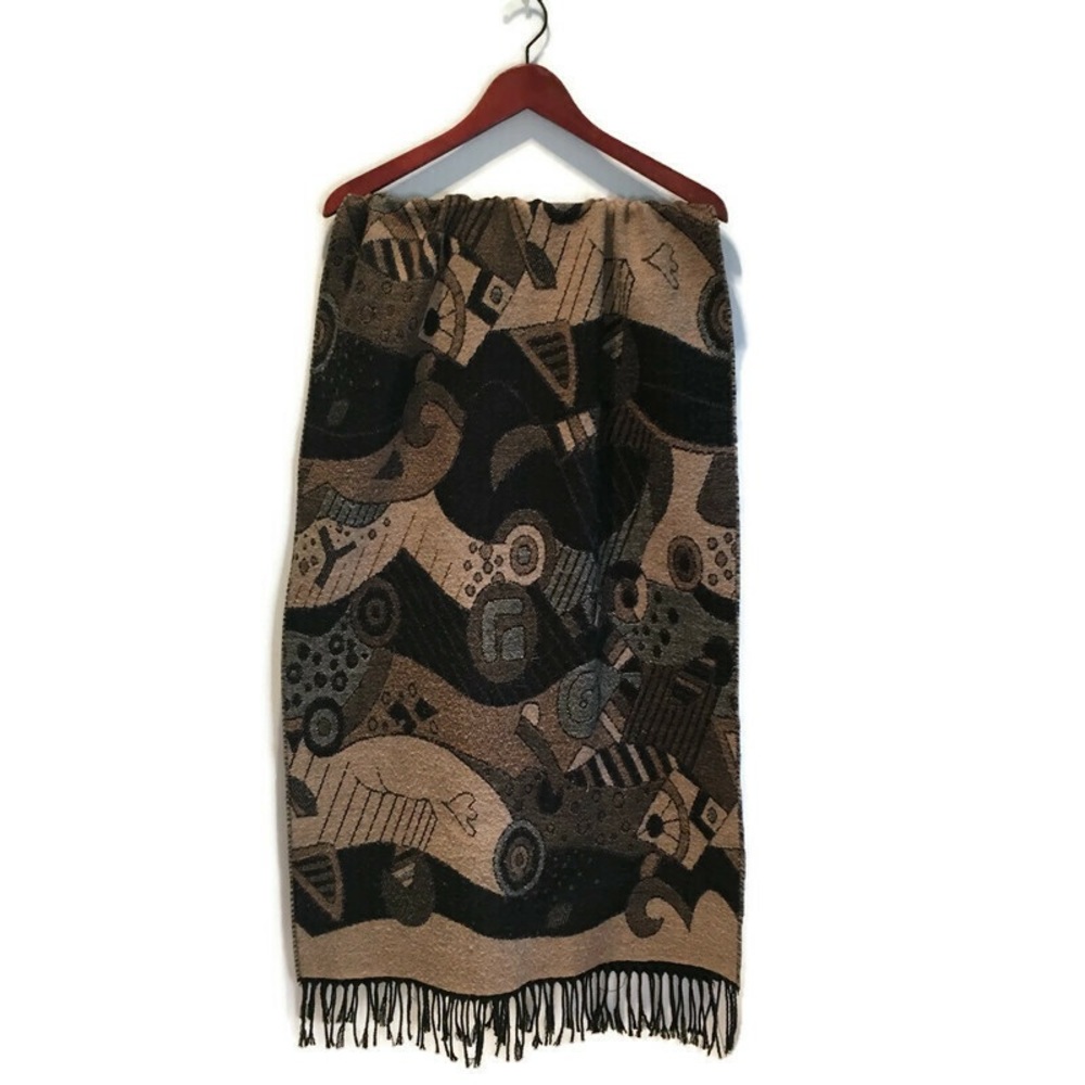 Blanket scarf wool, cotton blend, abstract pattern